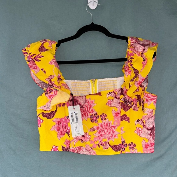 NWT CARA CARA Darby ruffled cropped floral-print cotton-poplin top, Large - Picture 1 of 9